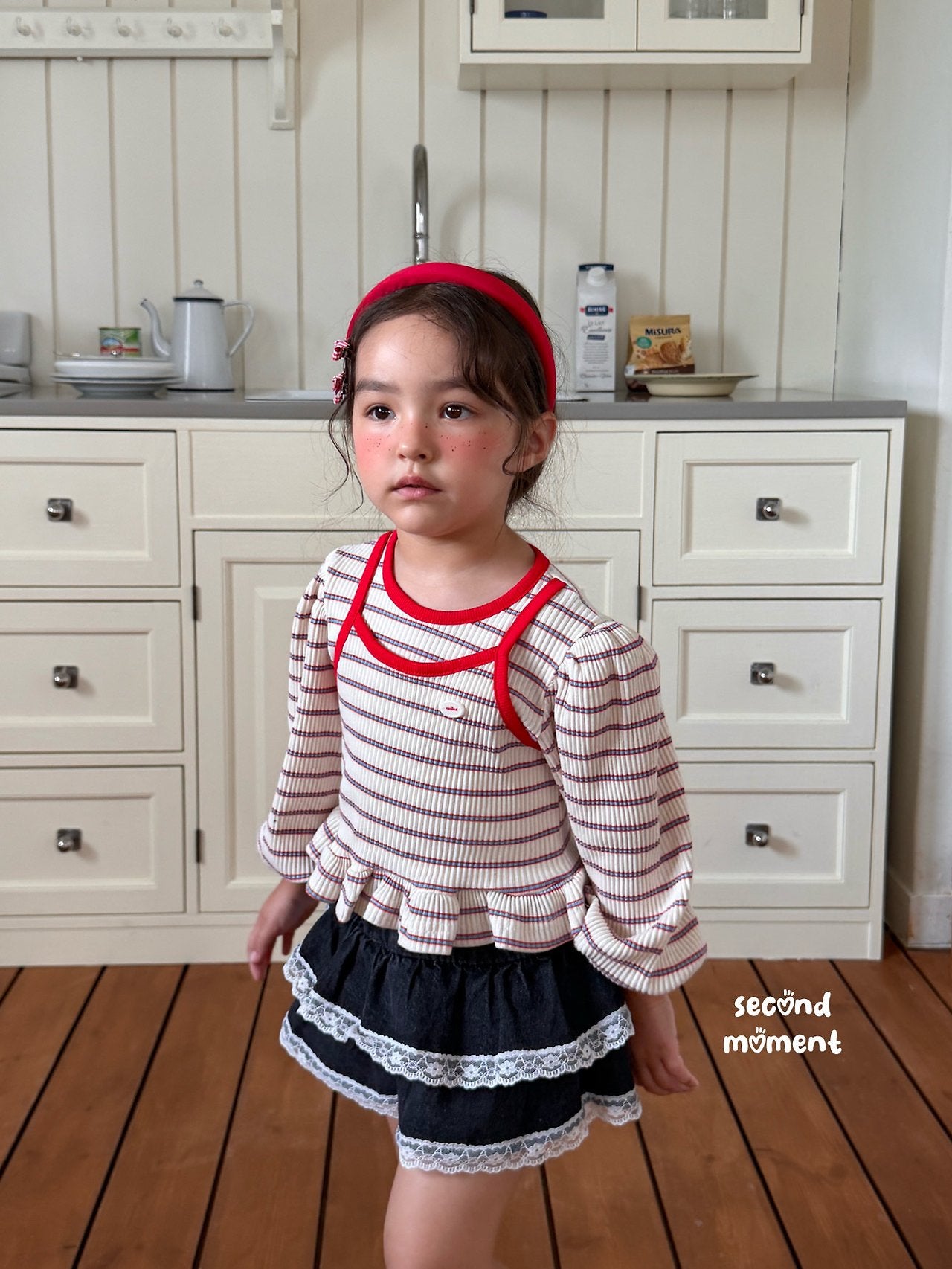 ［second moment］Berry lace stripe tops