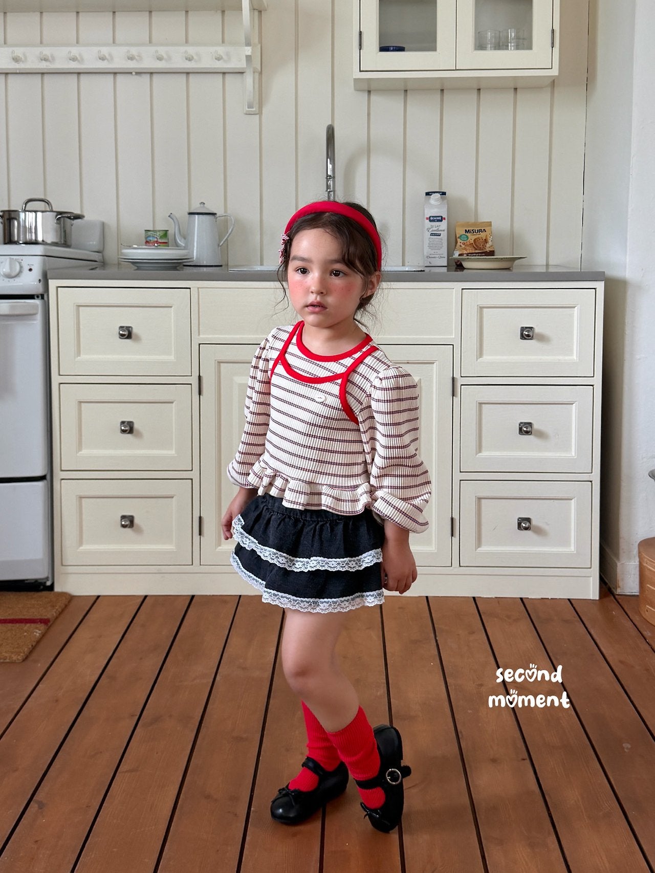［second moment］Berry lace stripe tops