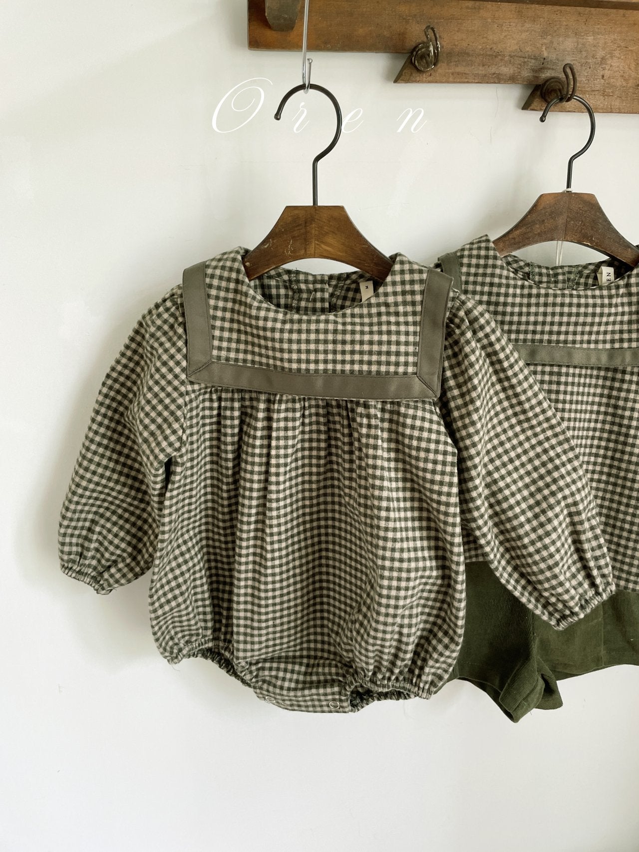 ［OREN］Bobo check sailor rompers