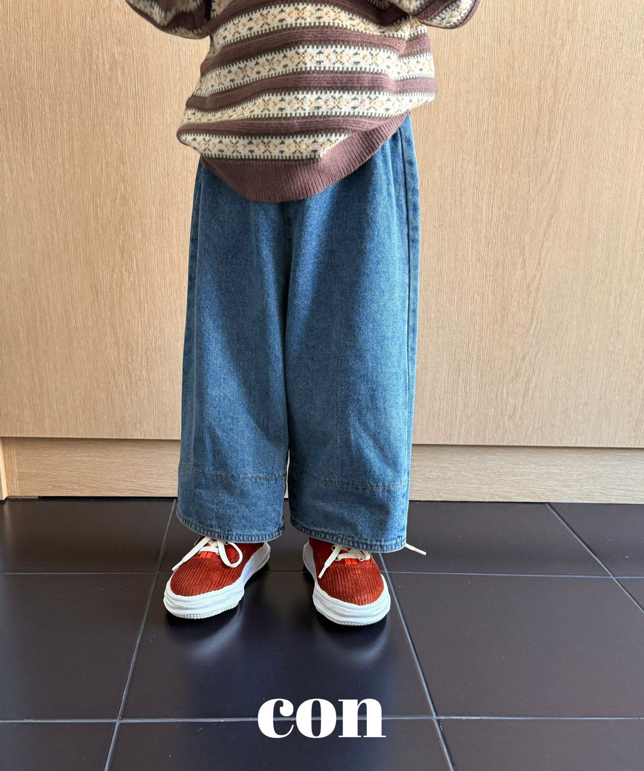 ［con］Washing roll up denim pants