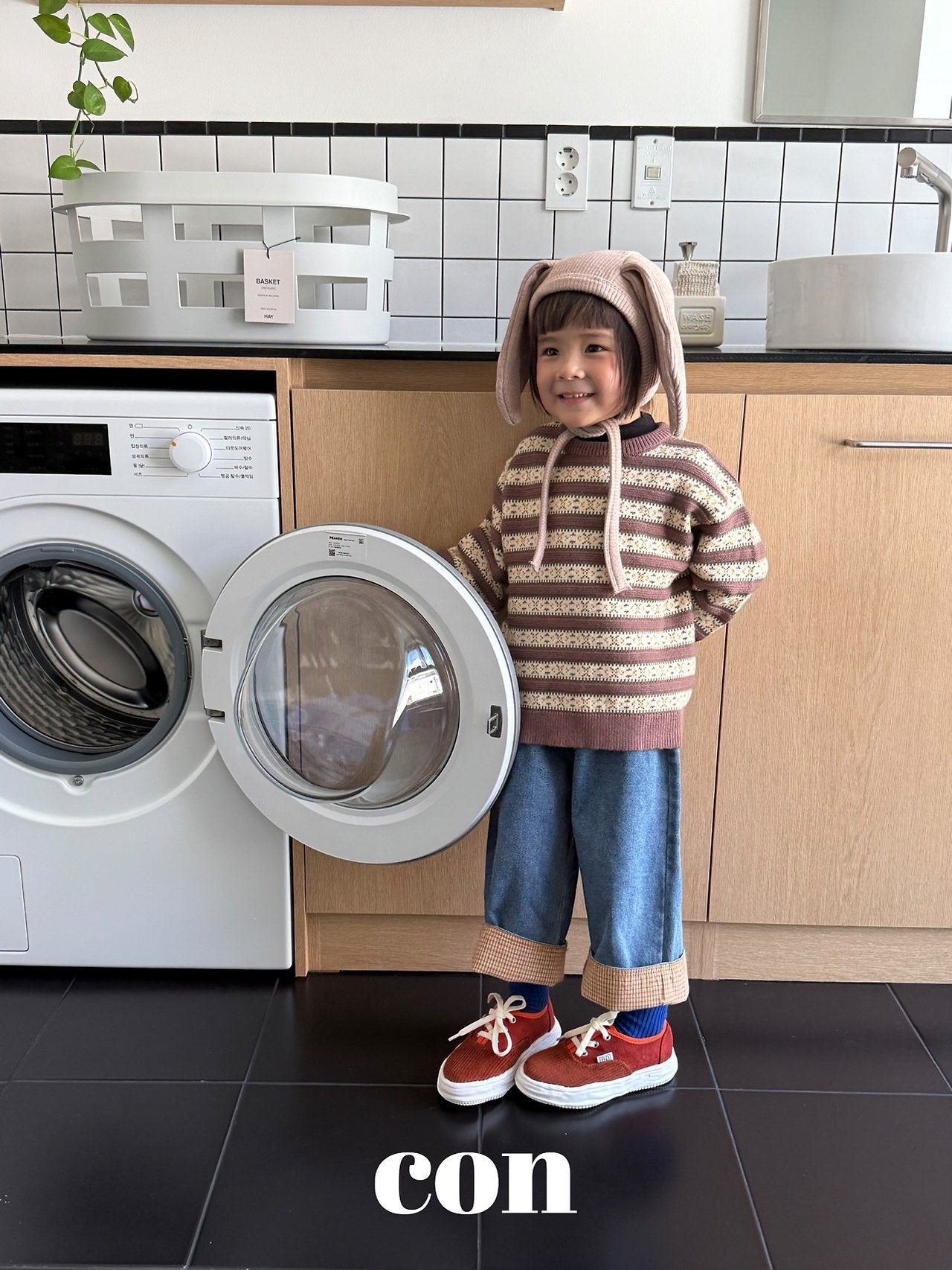 ［con］Washing roll up denim pants
