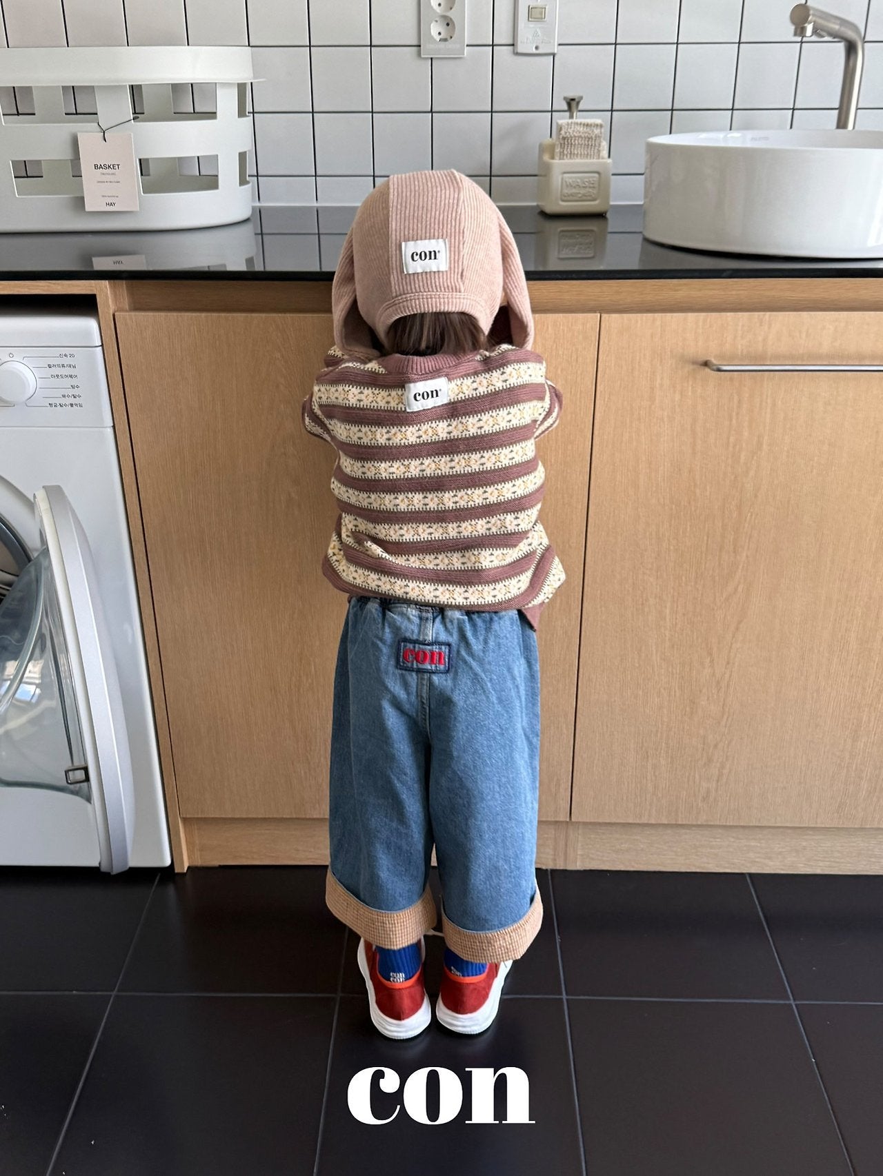 ［con］Washing roll up denim pants