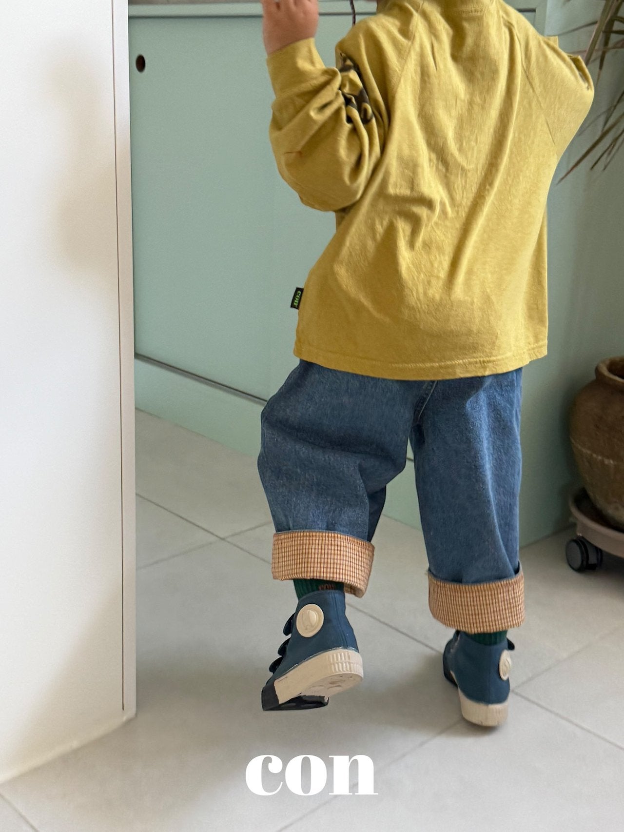 ［con］Washing roll up denim pants