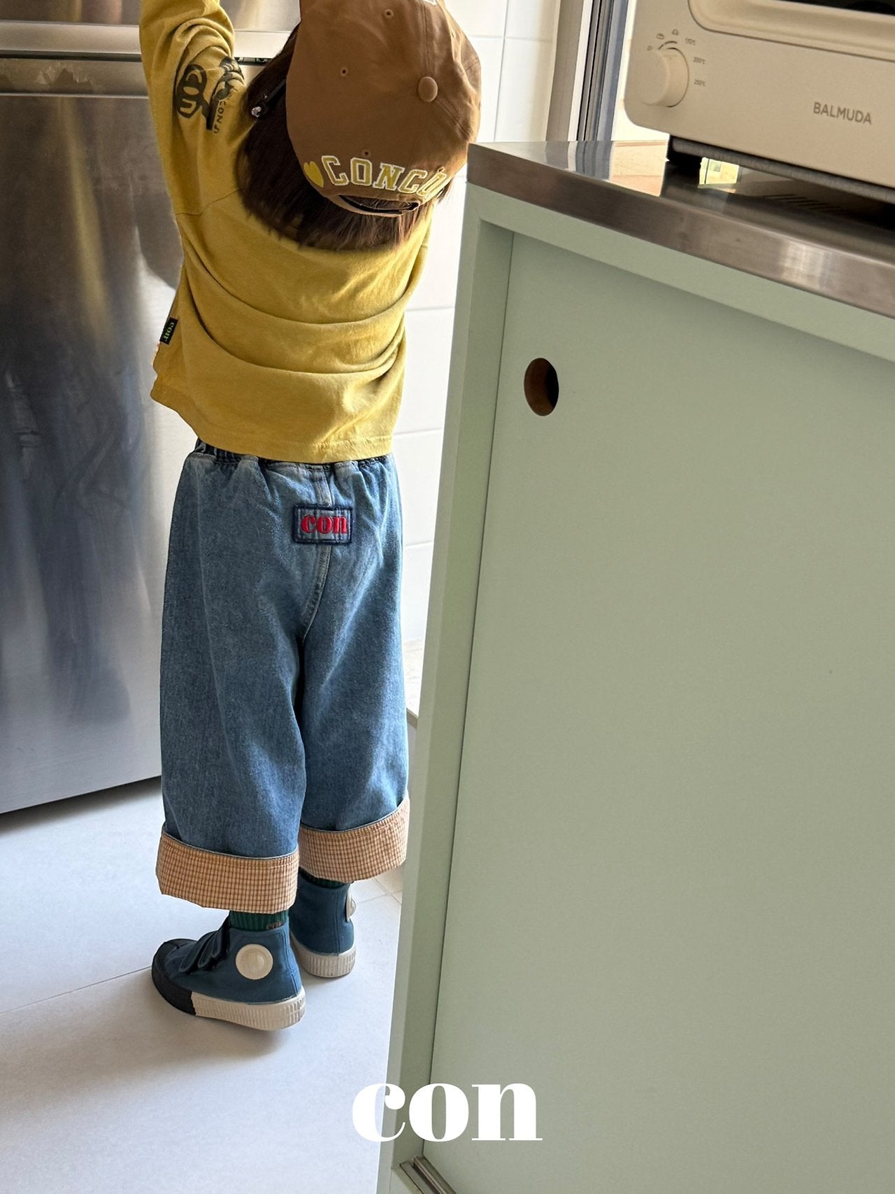 ［con］Washing roll up denim pants