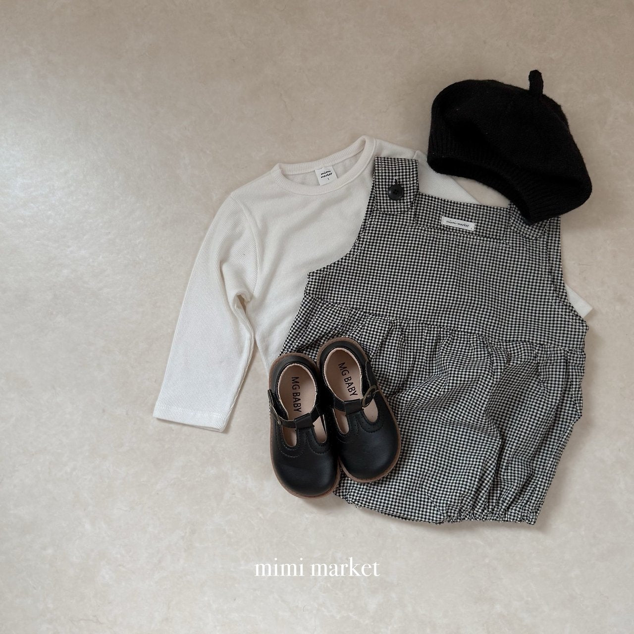 ［mimi market］Mini check suspender rompers