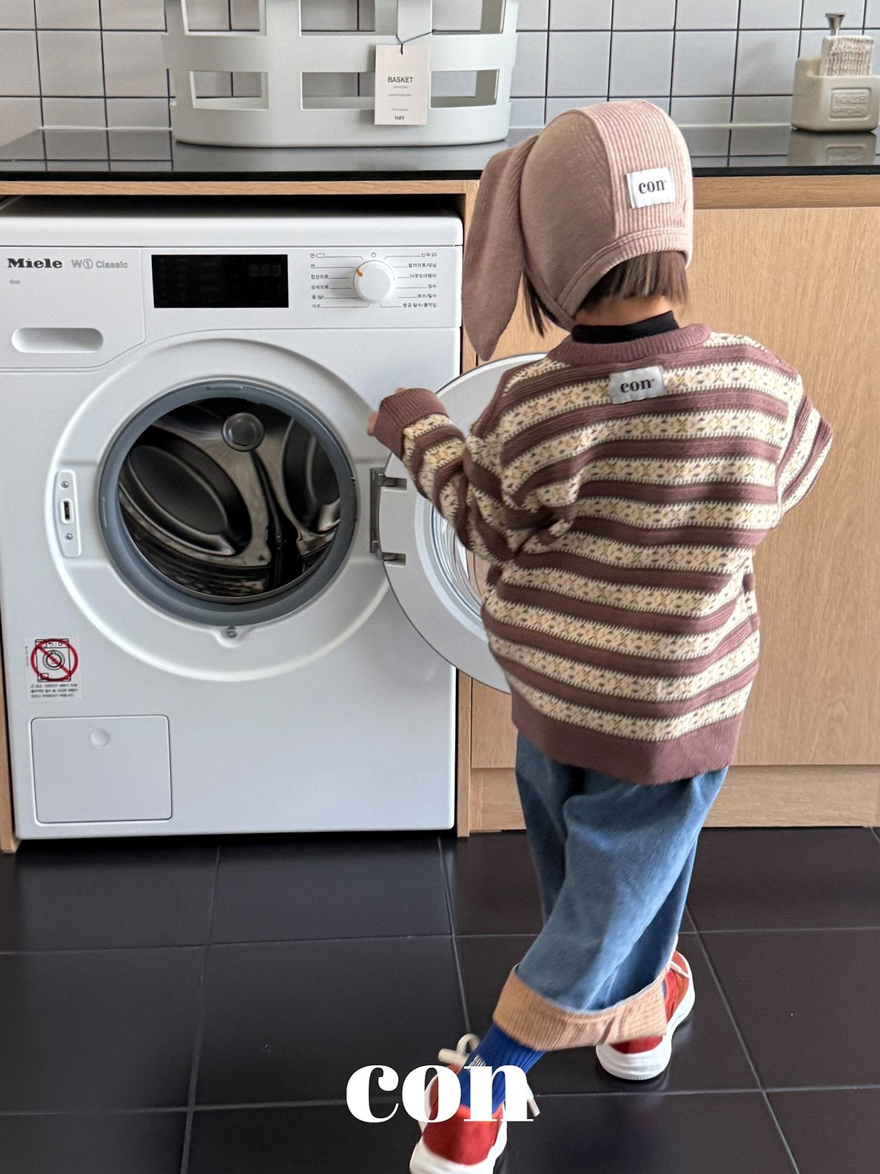 ［con］Washing roll up denim pants