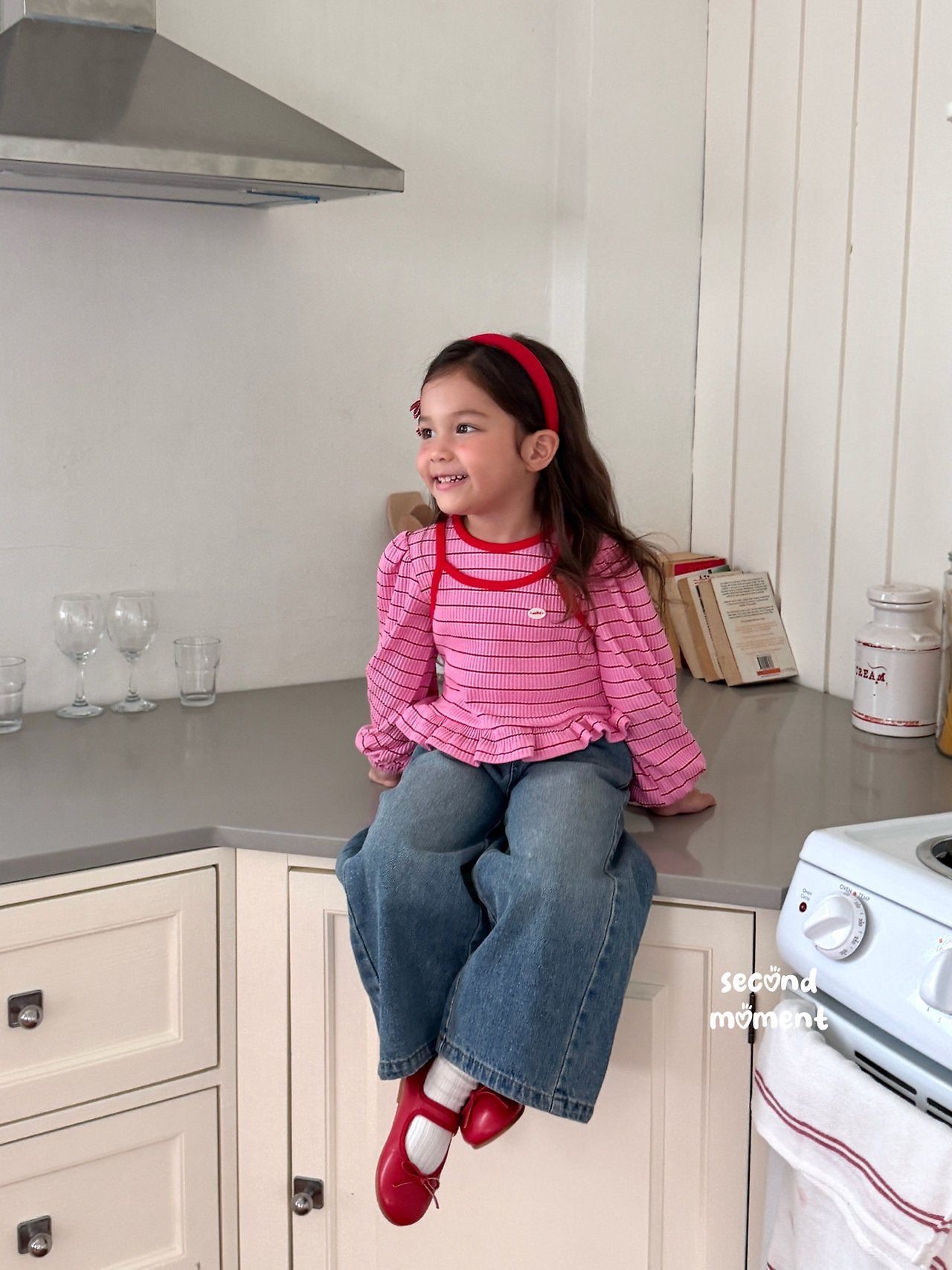 ［second moment］Berry lace stripe tops