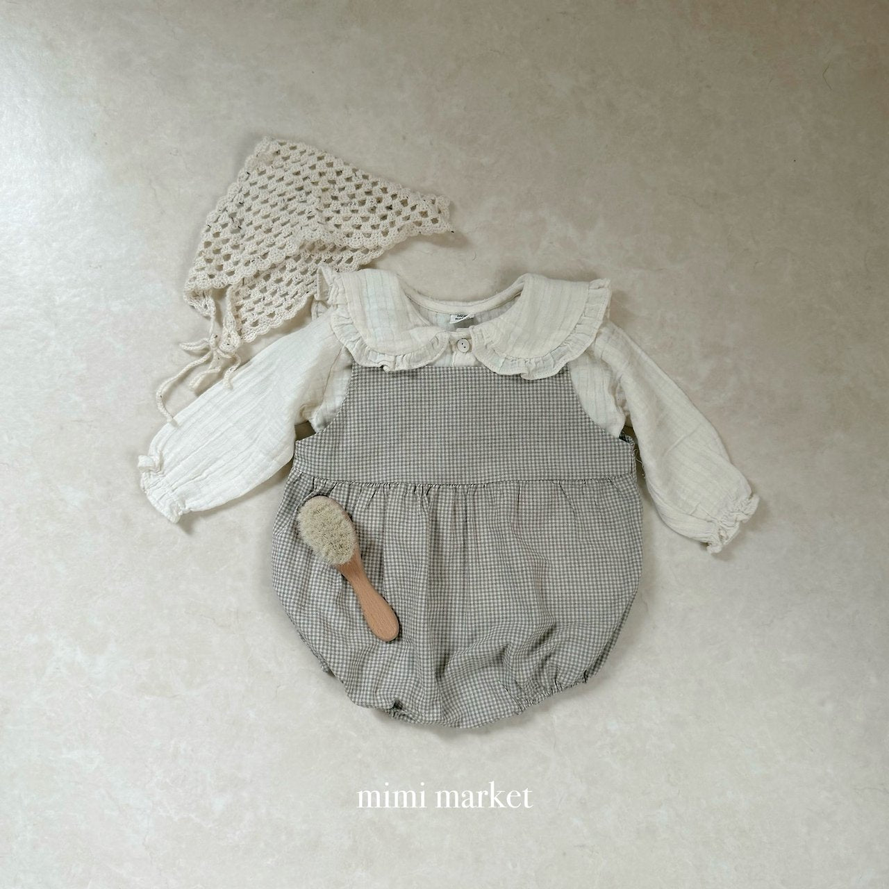 ［mimi market］Mini check suspender rompers