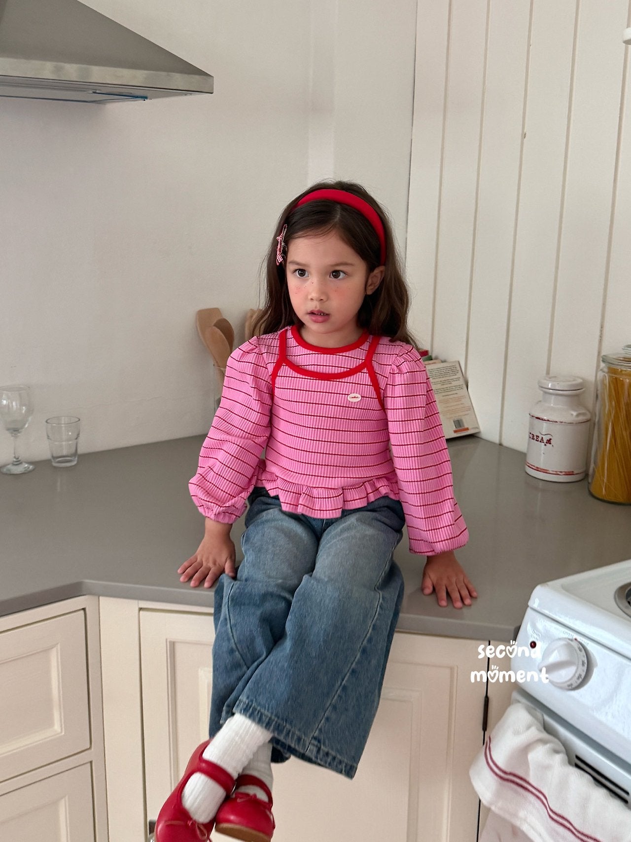 ［second moment］Berry lace stripe tops
