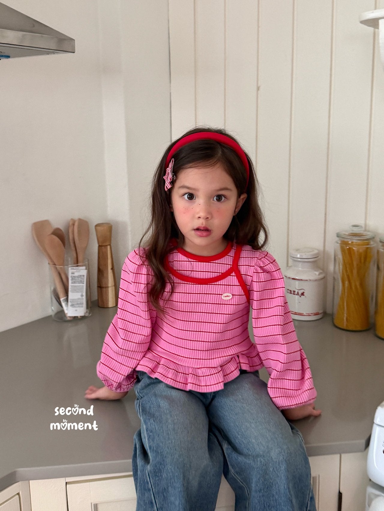 ［second moment］Berry lace stripe tops