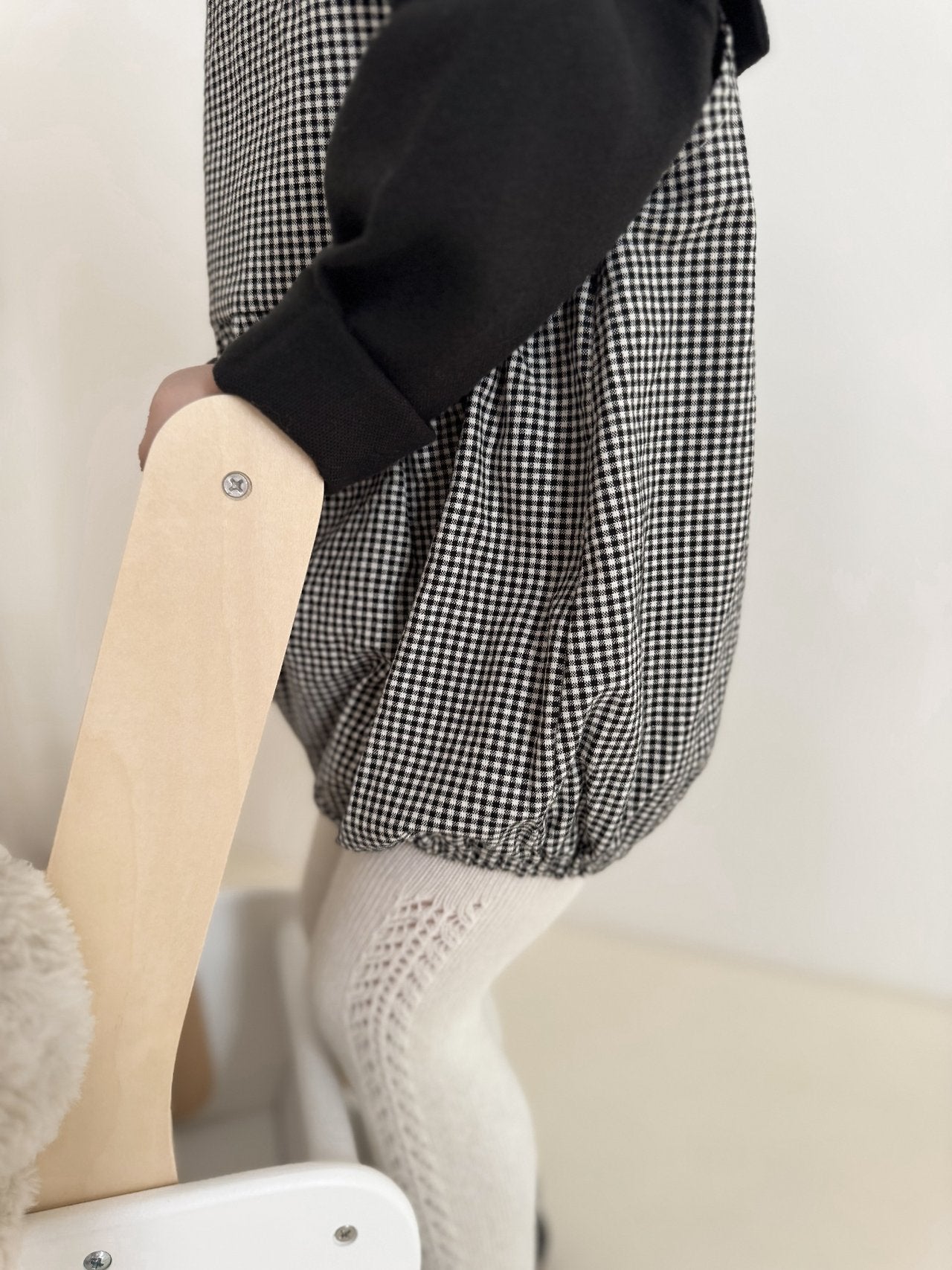 ［mimi market］Mini check suspender rompers