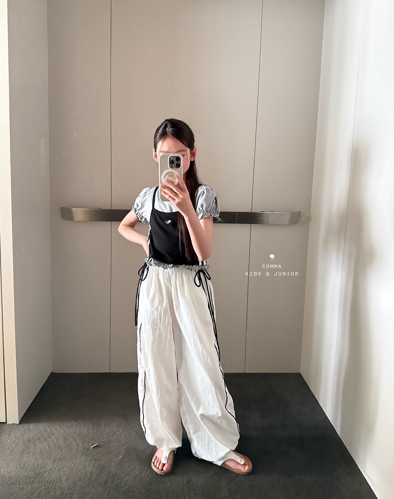 ［comma］Line heart puff tee