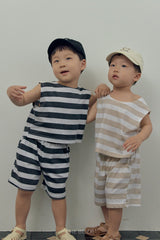 ［The beige］Striped sleeveless set up
