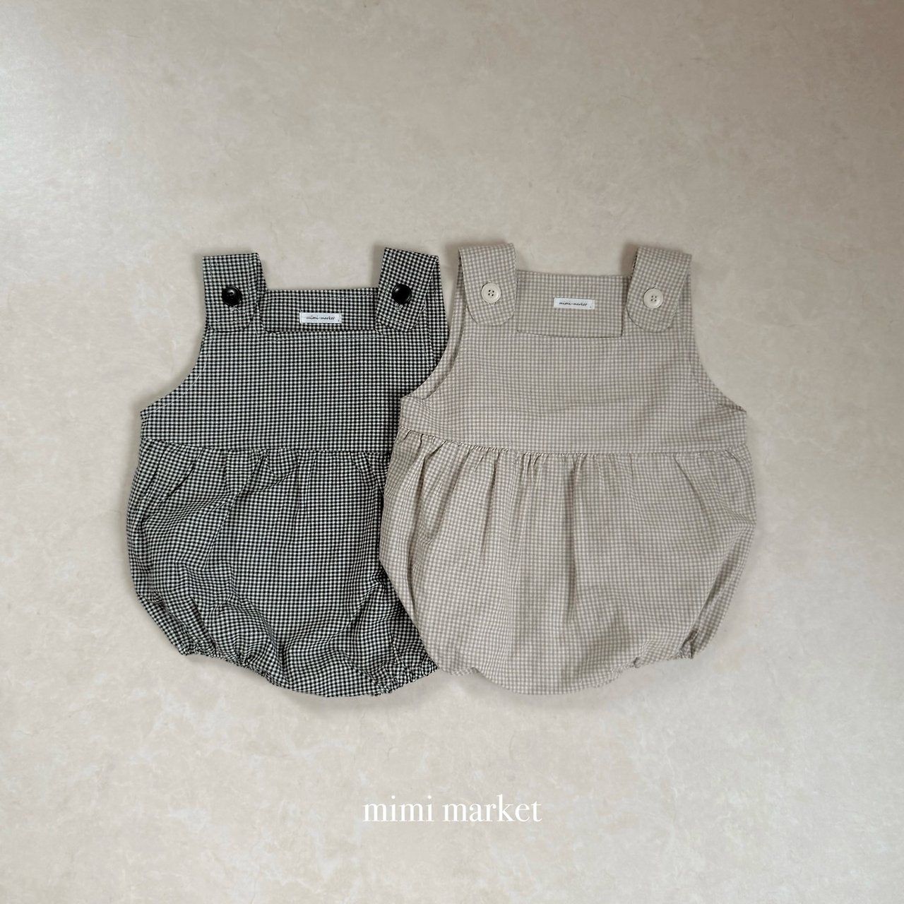 ［mimi market］Mini check suspender rompers