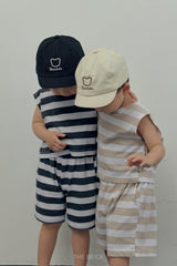 ［The beige］Striped sleeveless set up