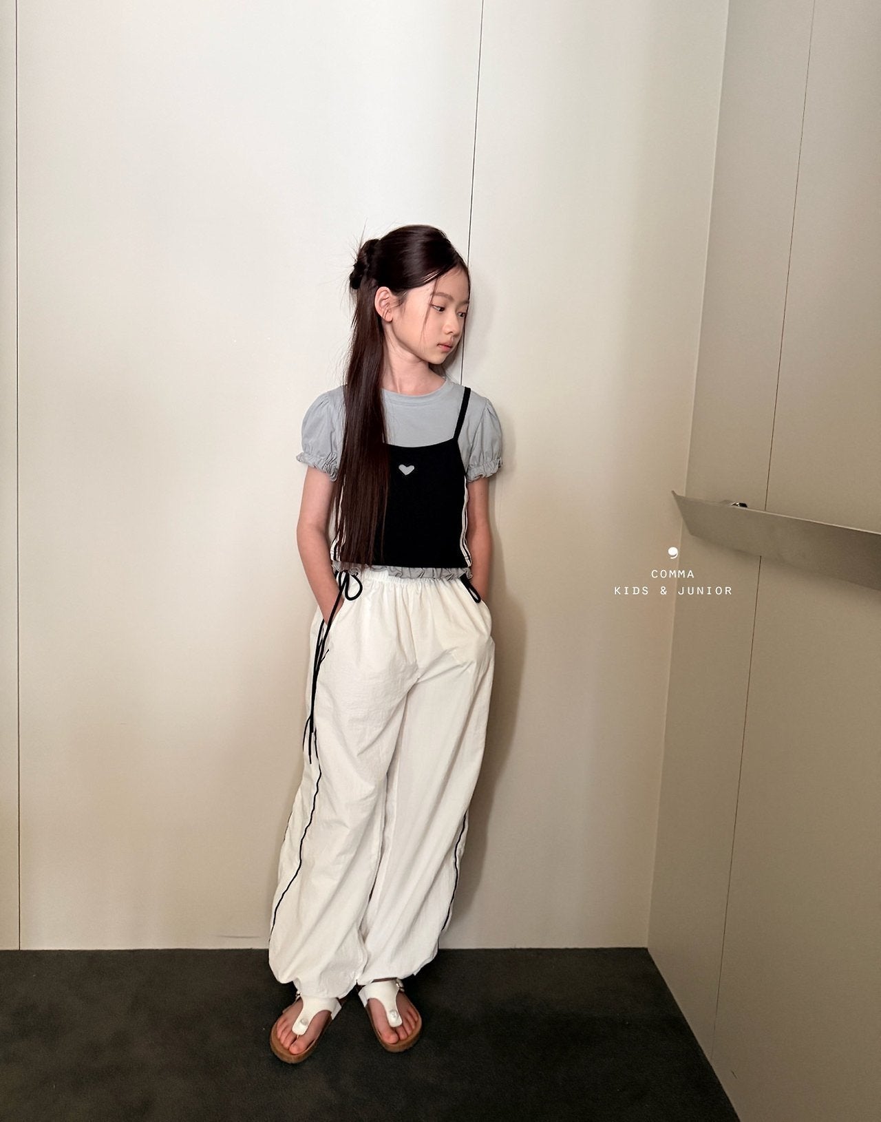 ［comma］Line heart puff tee