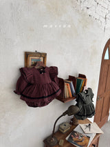 ［marron］Tree check ribbon rompers