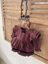 ［marron］Tree check ribbon rompers