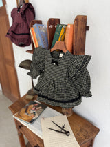 ［marron］Tree check ribbon rompers