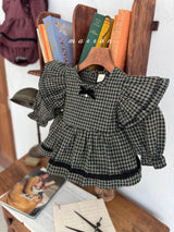 ［marron］Tree check ribbon rompers