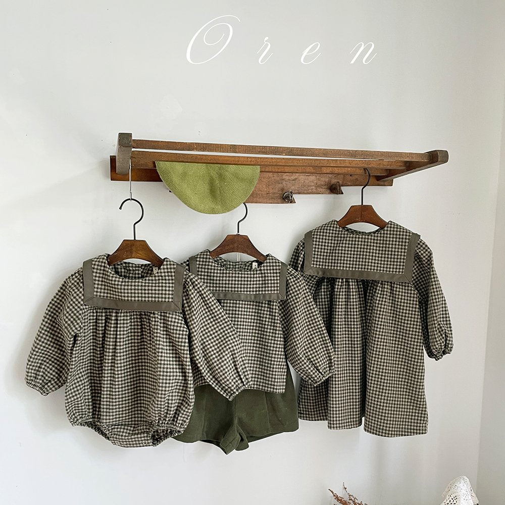 ［OREN］Bobo check sailor rompers