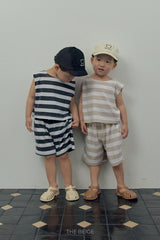 ［The beige］Striped sleeveless set up