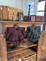 ［marron］Tree check ribbon rompers