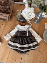 ［marron］Buruni check ribbon rompers