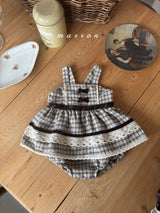 ［marron］Buruni check ribbon rompers
