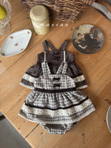 ［marron］Buruni check ribbon rompers