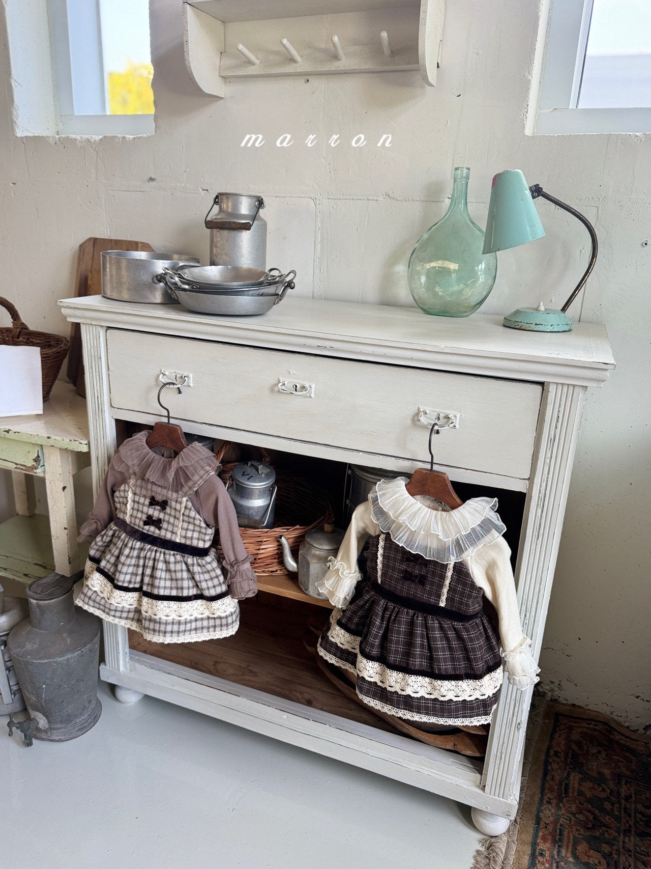 ［marron］Buruni check ribbon rompers