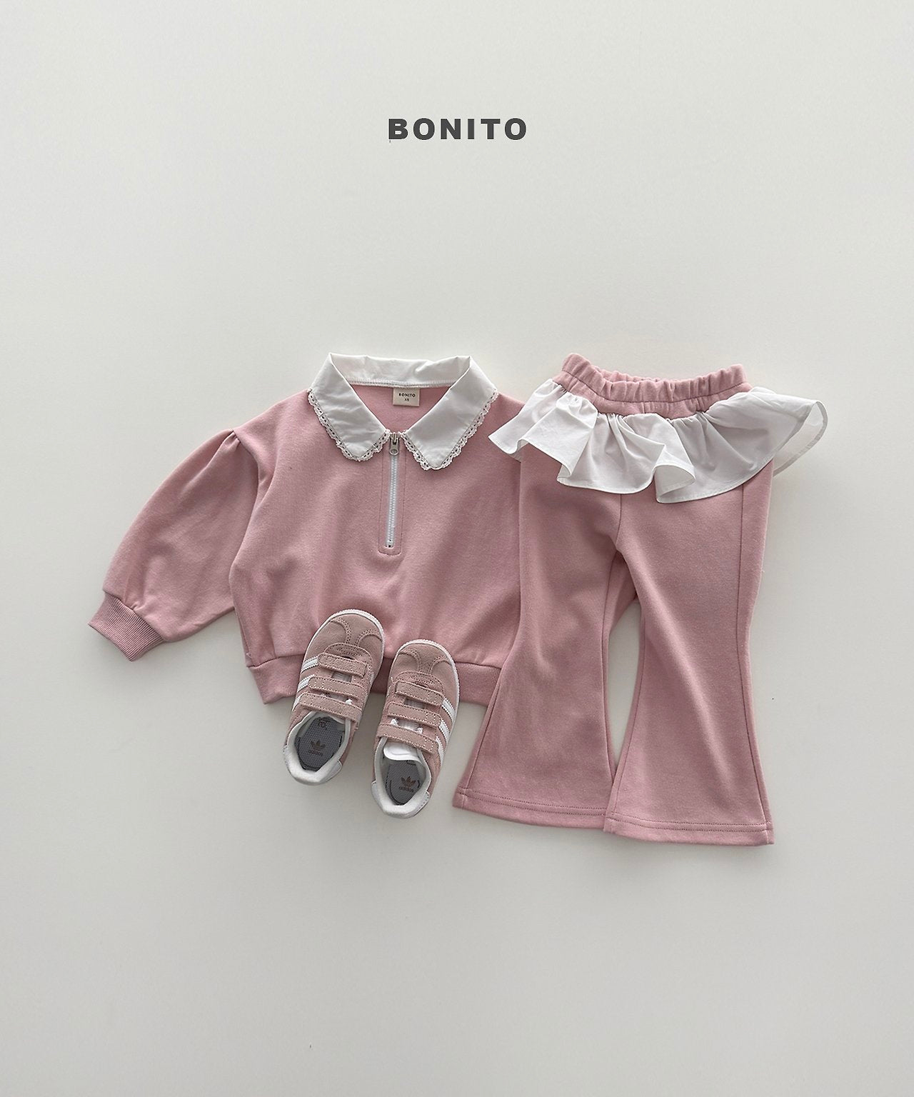 ［Bonito］Shirring collar zip up set