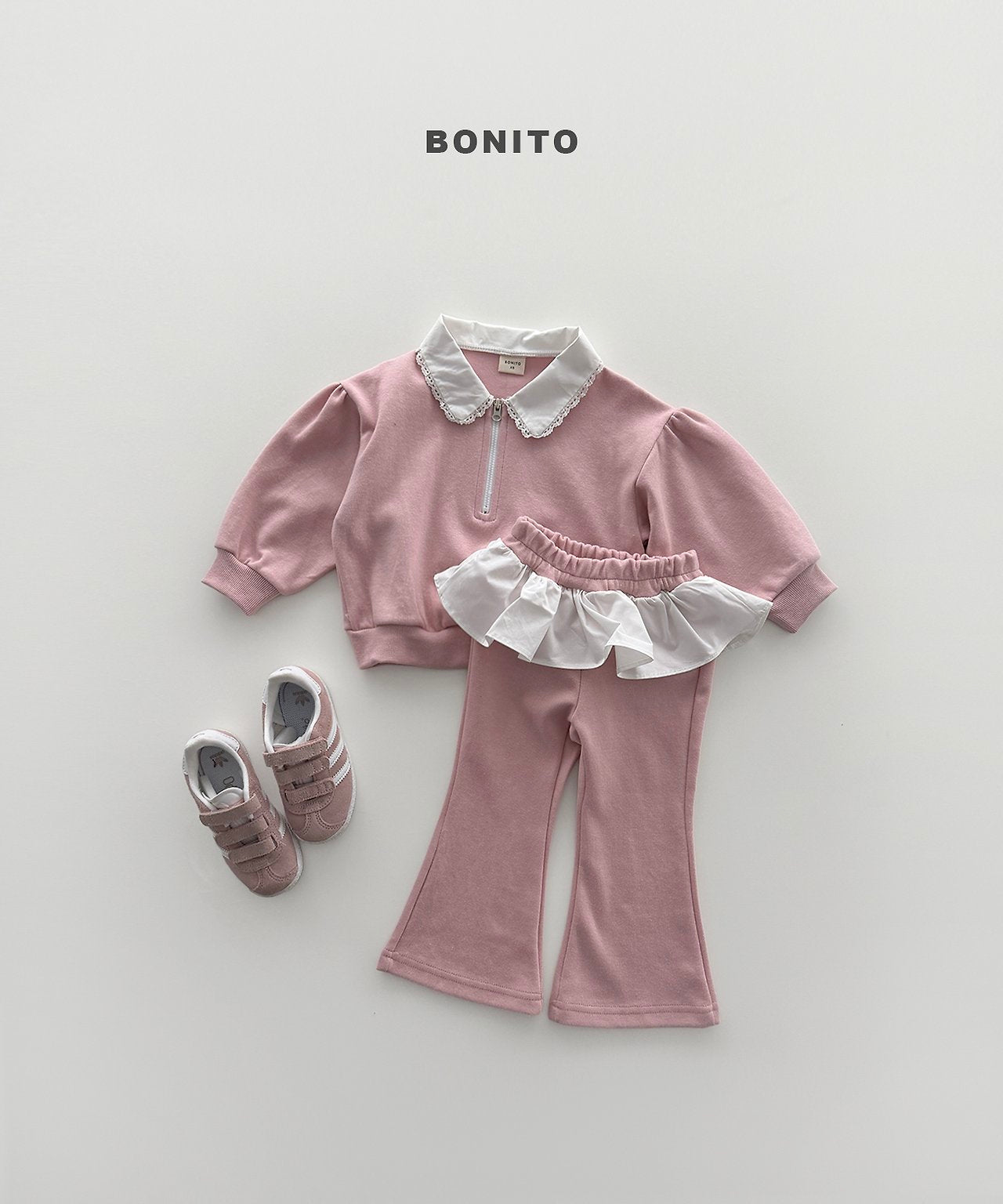 ［Bonito］Shirring collar zip up set