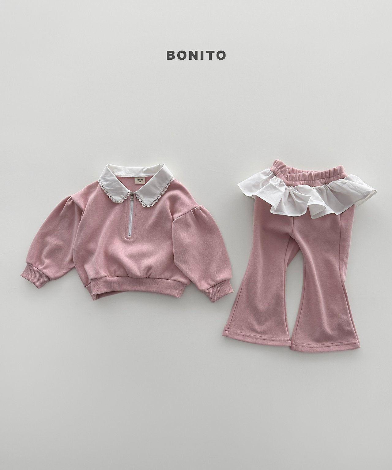 ［Bonito］Shirring collar zip up set