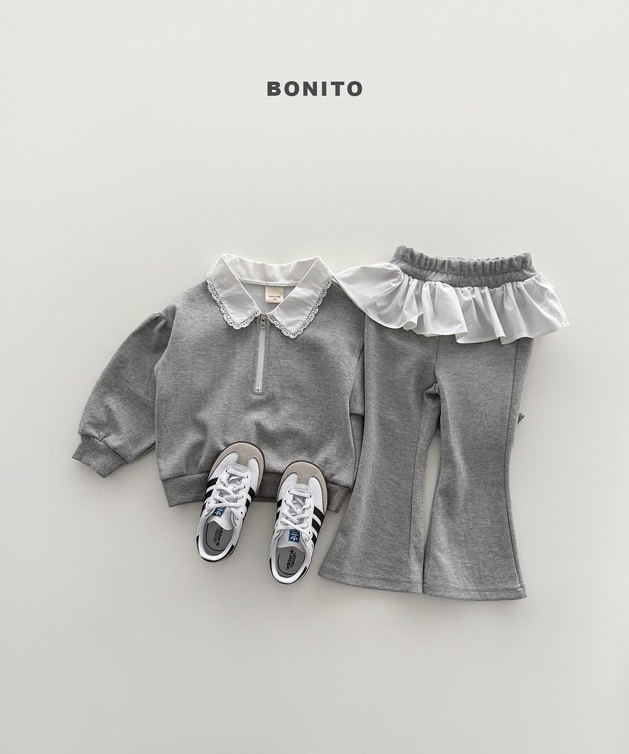 ［Bonito］Shirring collar zip up set