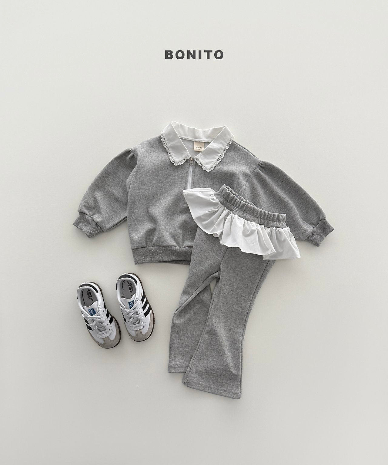 ［Bonito］Shirring collar zip up set