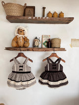 ［marron］Buruni check ribbon rompers