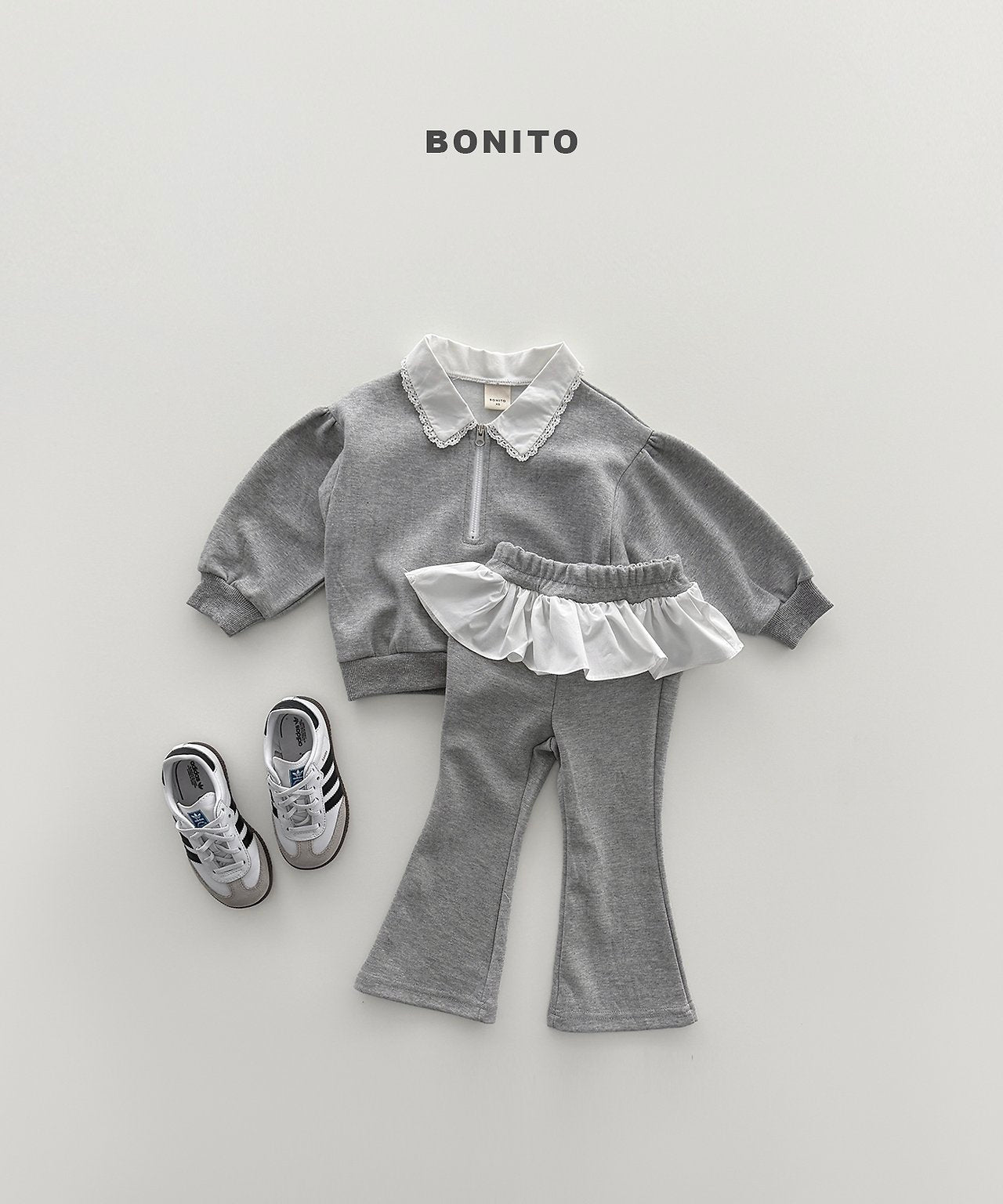 ［Bonito］Shirring collar zip up set