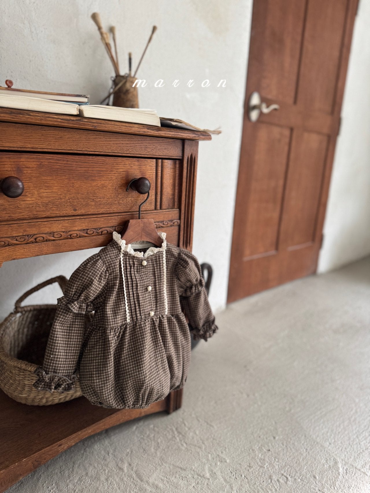 ［marron］Chickles check frill rompers