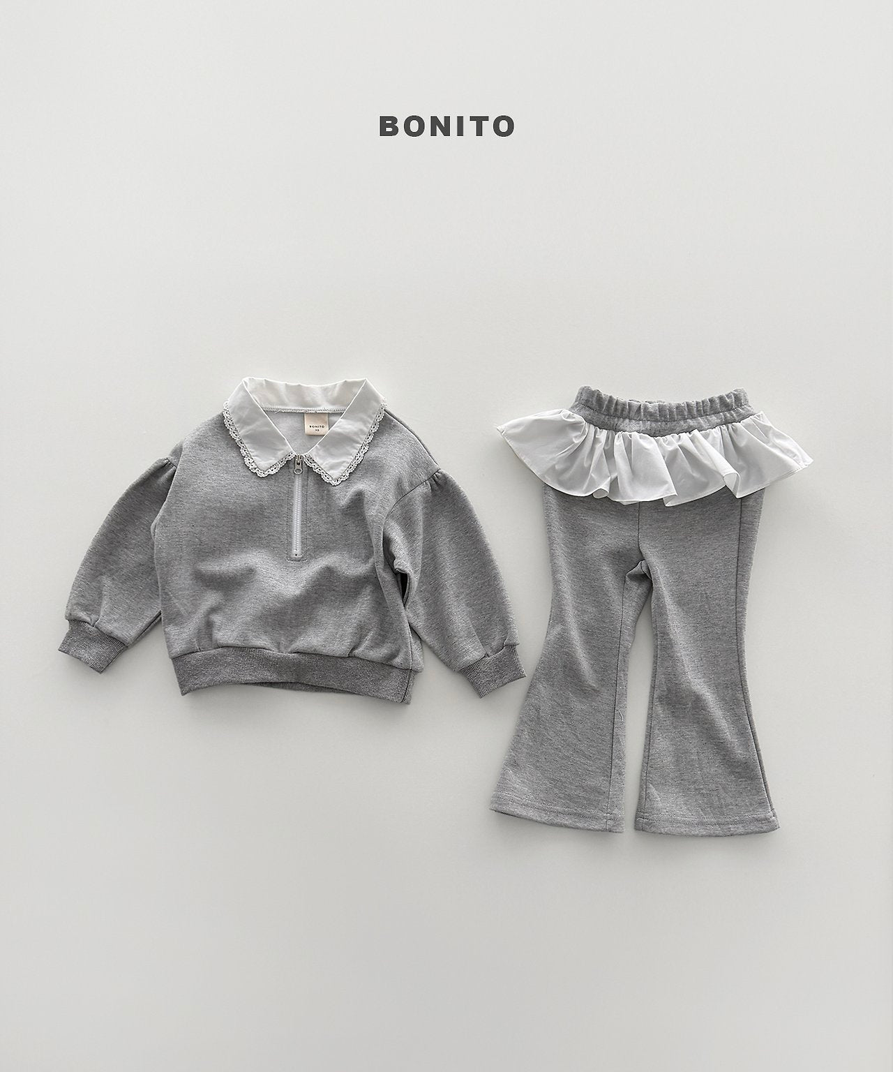 ［Bonito］Shirring collar zip up set