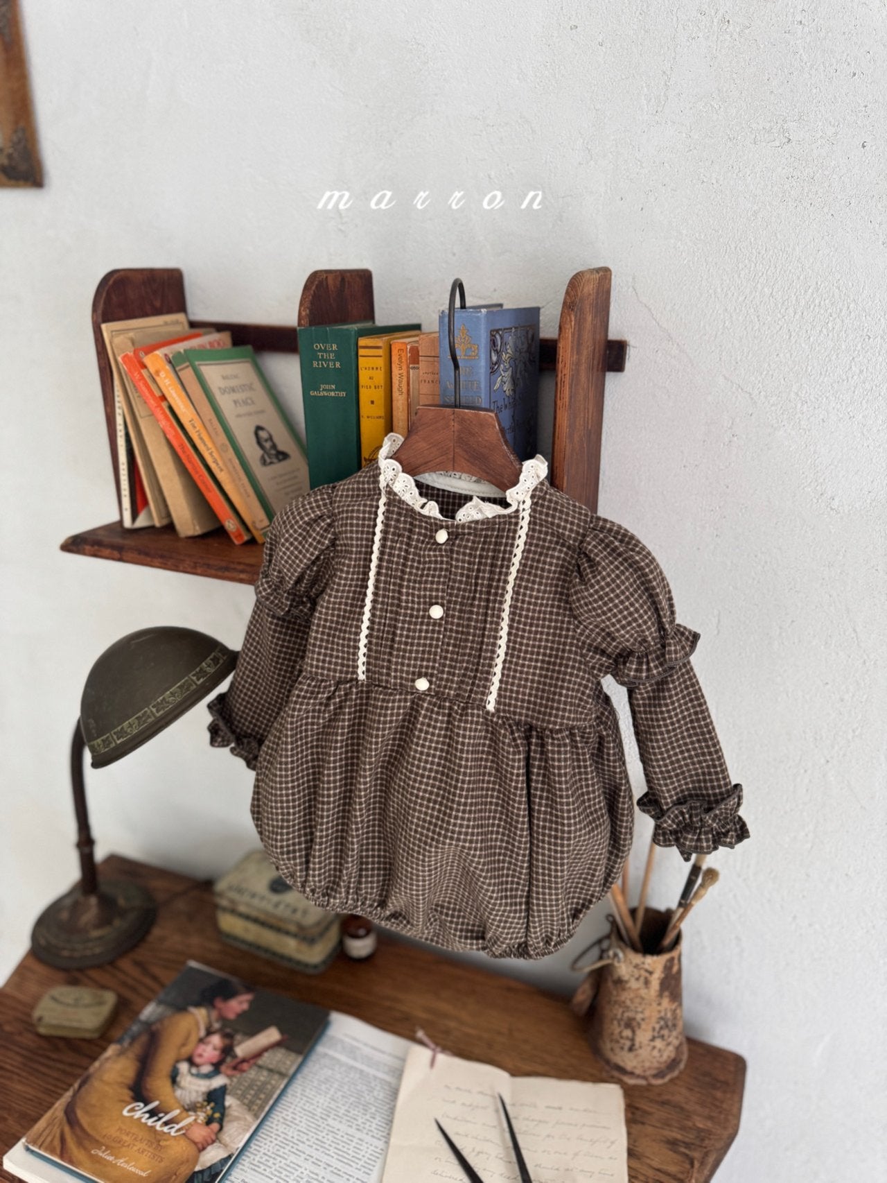 ［marron］Chickles check frill rompers