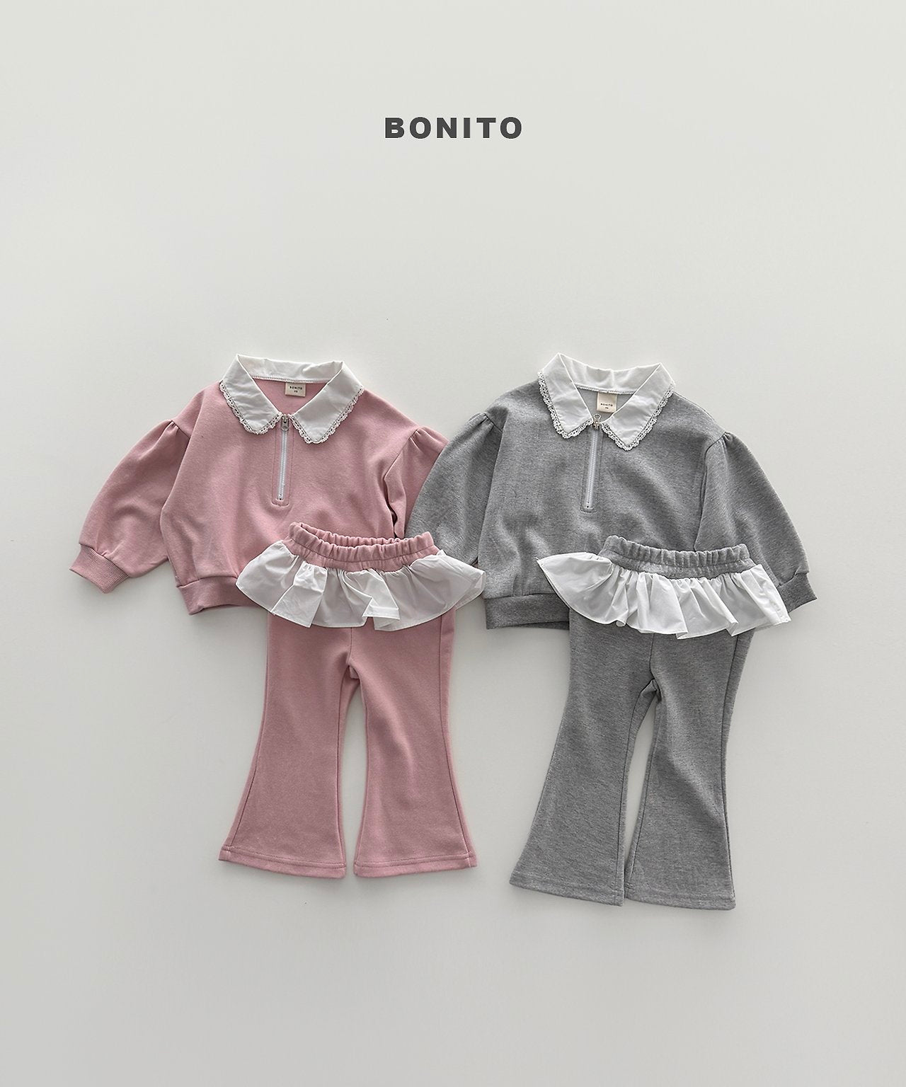 ［Bonito］Shirring collar zip up set