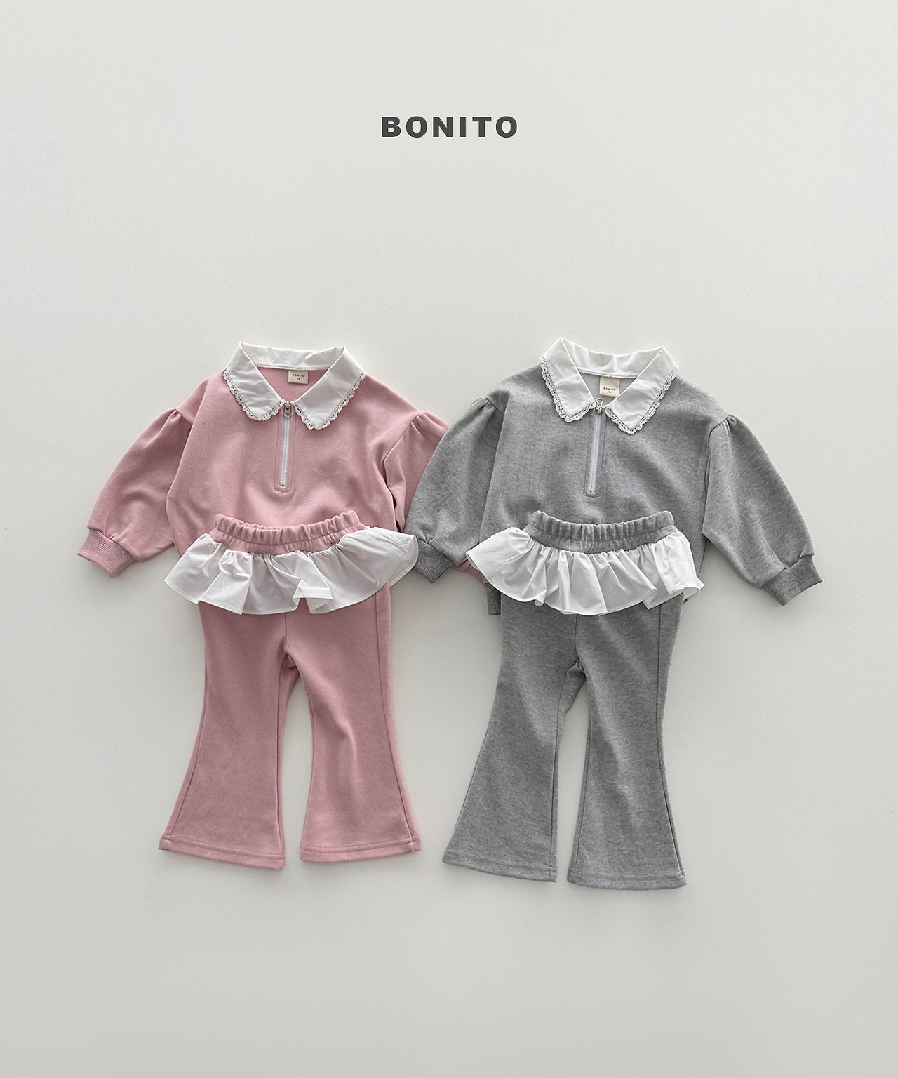 ［Bonito］Shirring collar zip up set