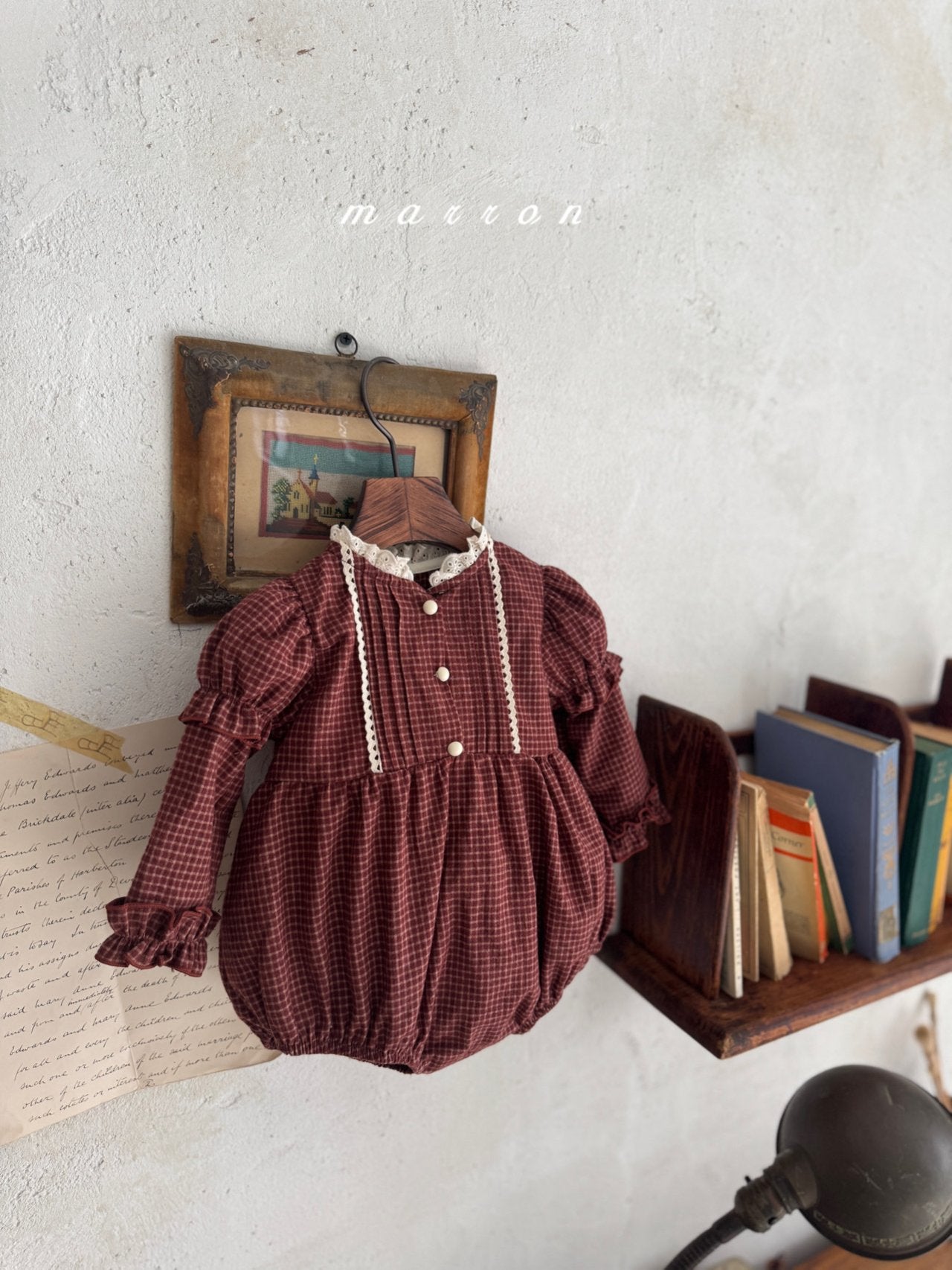 ［marron］Chickles check frill rompers