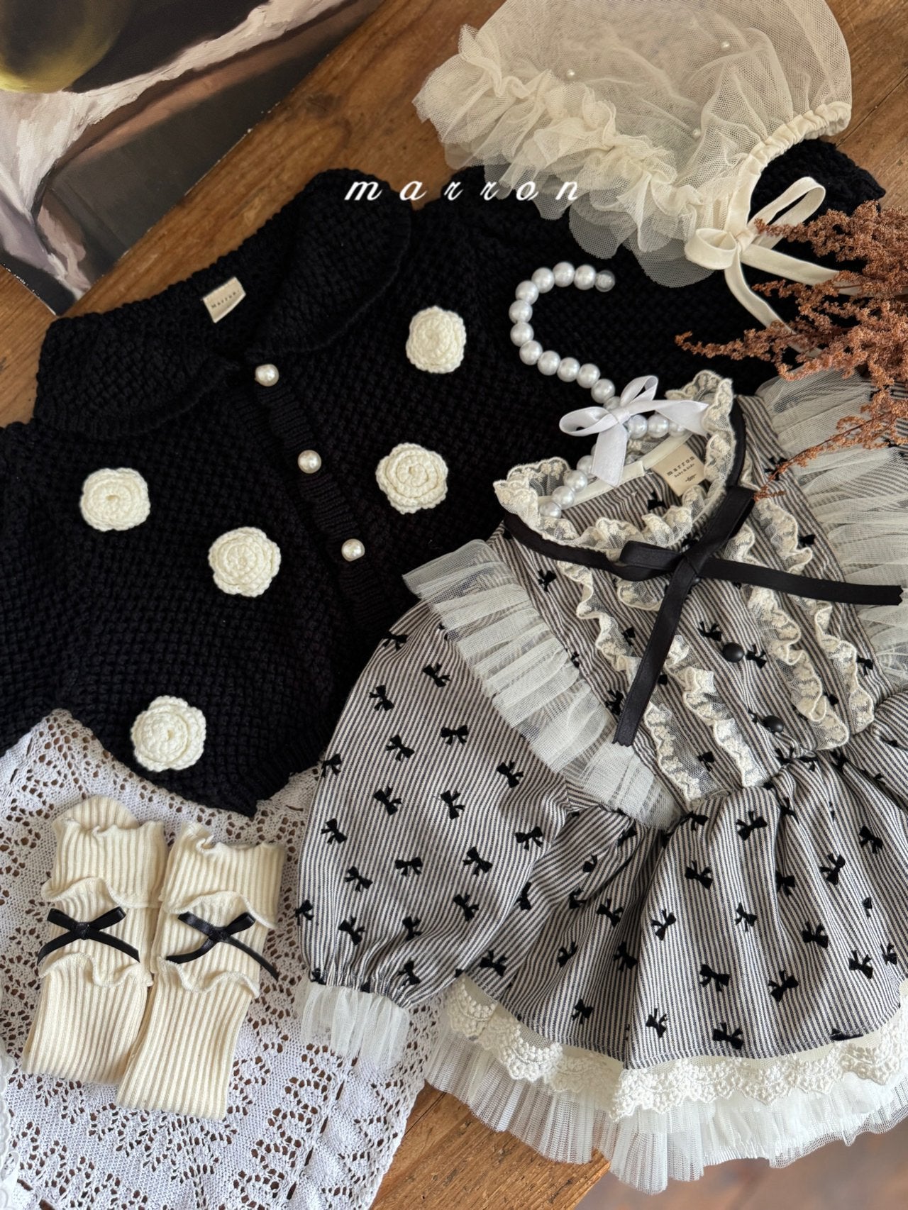 ［marron］Ribbon rib socks