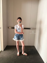 ［comma］Line heart puff tee