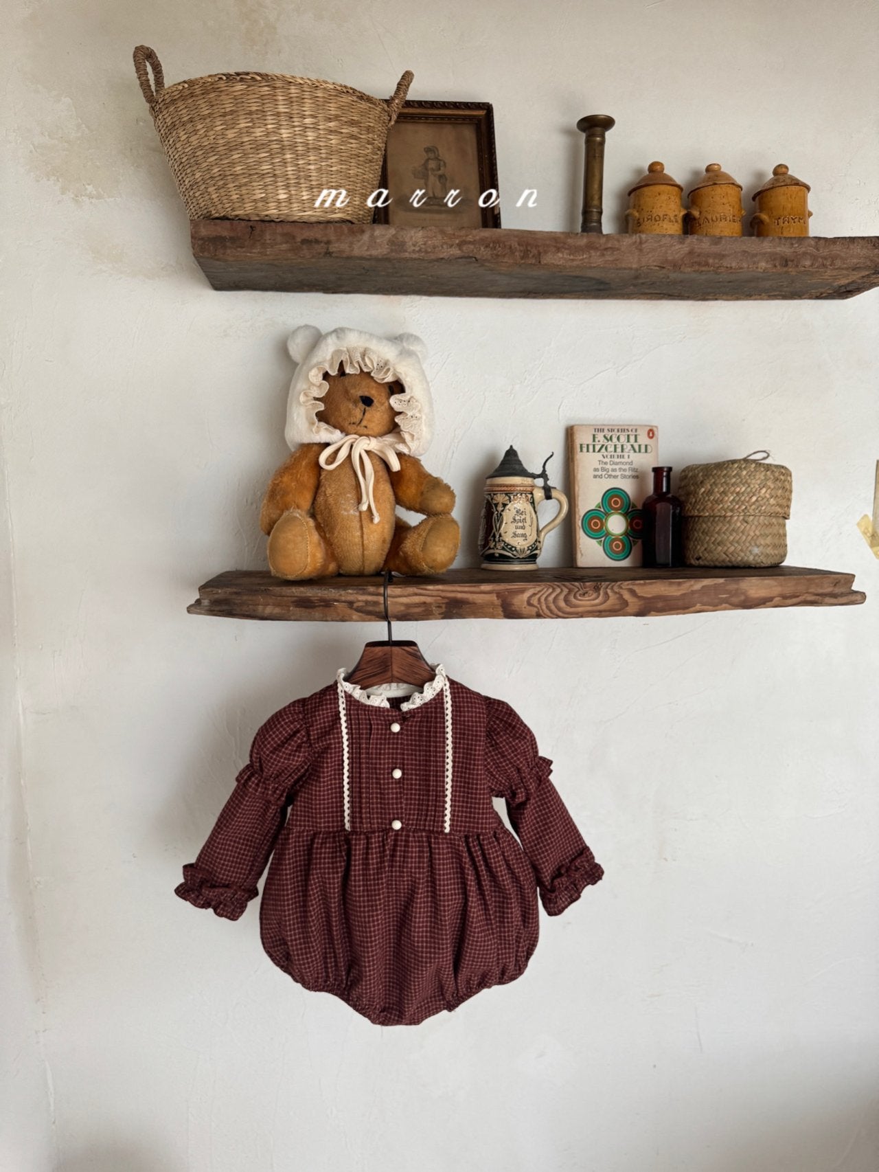 ［marron］Chickles check frill rompers