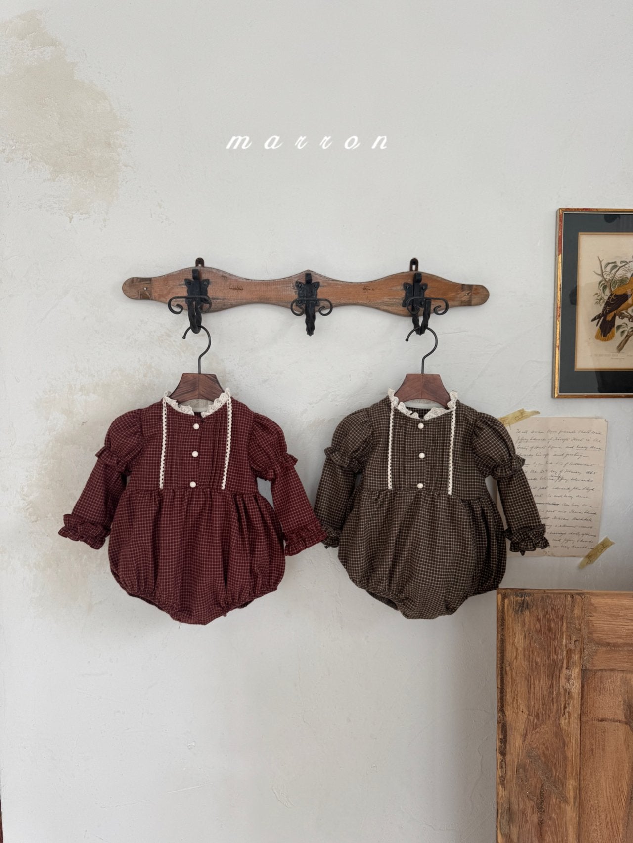 ［marron］Chickles check frill rompers