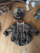 ［marron］Chickles check frill rompers