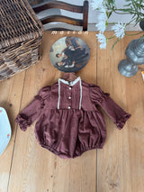 ［marron］Chickles check frill rompers